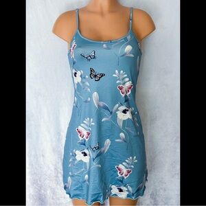 Blue, Butterfly & Floral, Night Slip